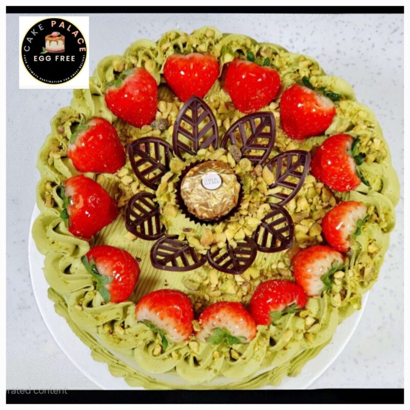 Round strawberry,fans and Ferrero pistachio cream cake